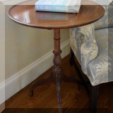 F37. Tilt top table with central inlaid medallion. 29”h x 22”w - $195
